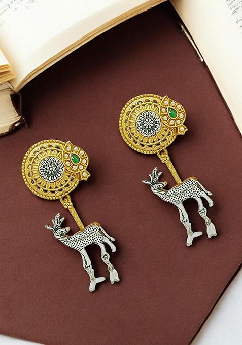 Gold Plated Silver Deer Shaped Contemporary Drop Earrings