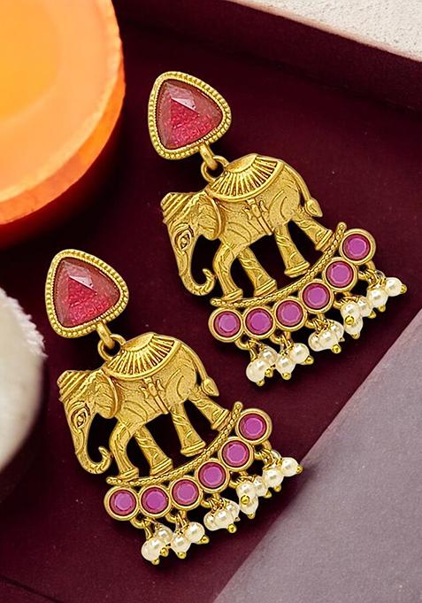 Gold Plated Elephant Shaped Contemporary Drop Earrings