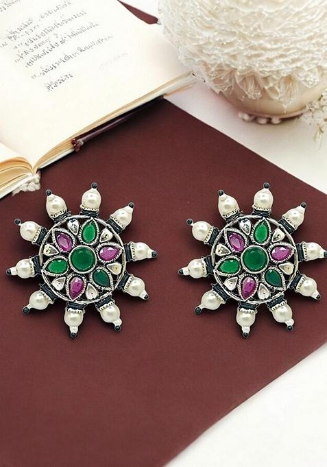 Silver Stone Studded Earrings