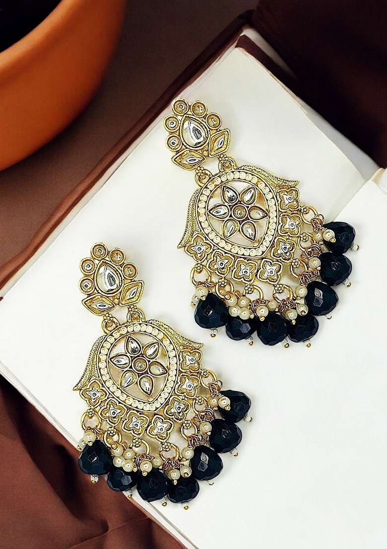 Gold Kundan Studded Earrings - Indya