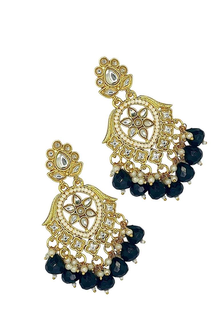 Gold Kundan Studded Earrings - Indya