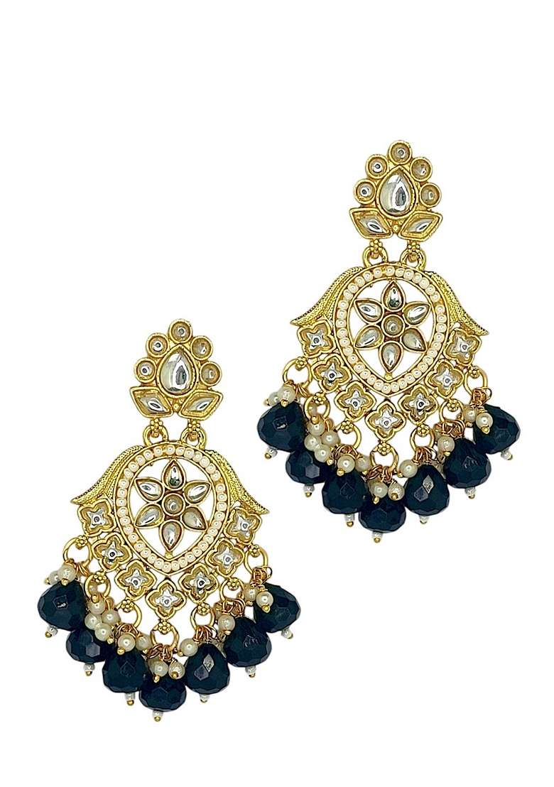 Gold Kundan Studded Earrings - Indya