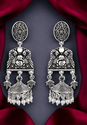 Silver Oxidised Earrings - Indya