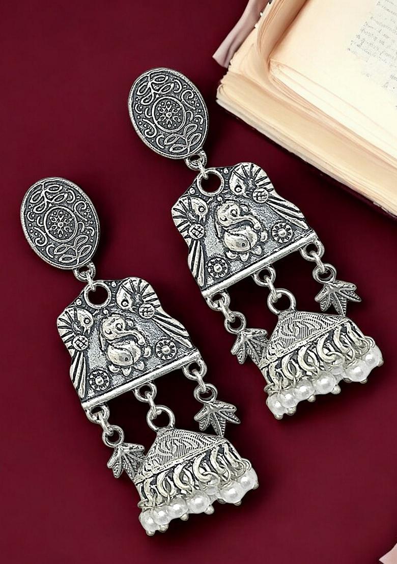 Silver Oxidised Earrings - Indya