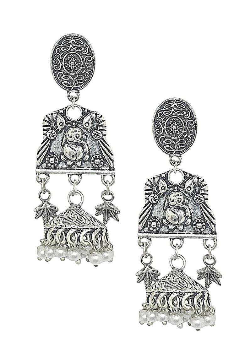 Silver Oxidised Earrings - Indya