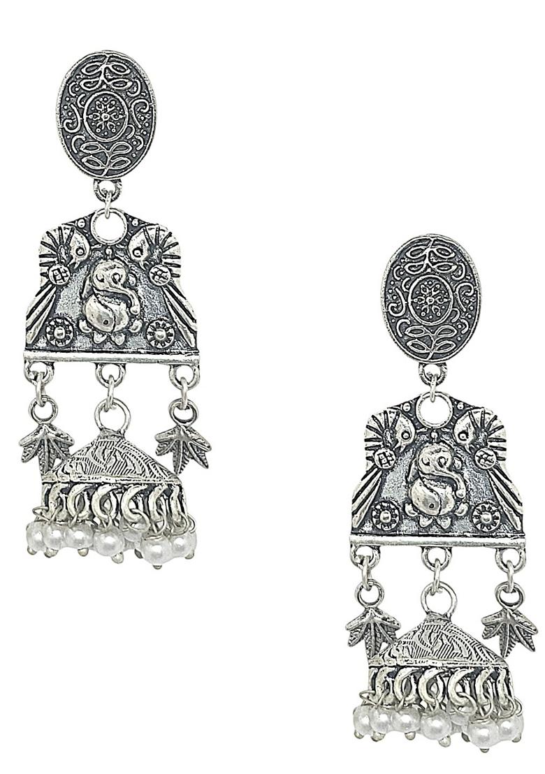 Silver Oxidised Earrings - Indya