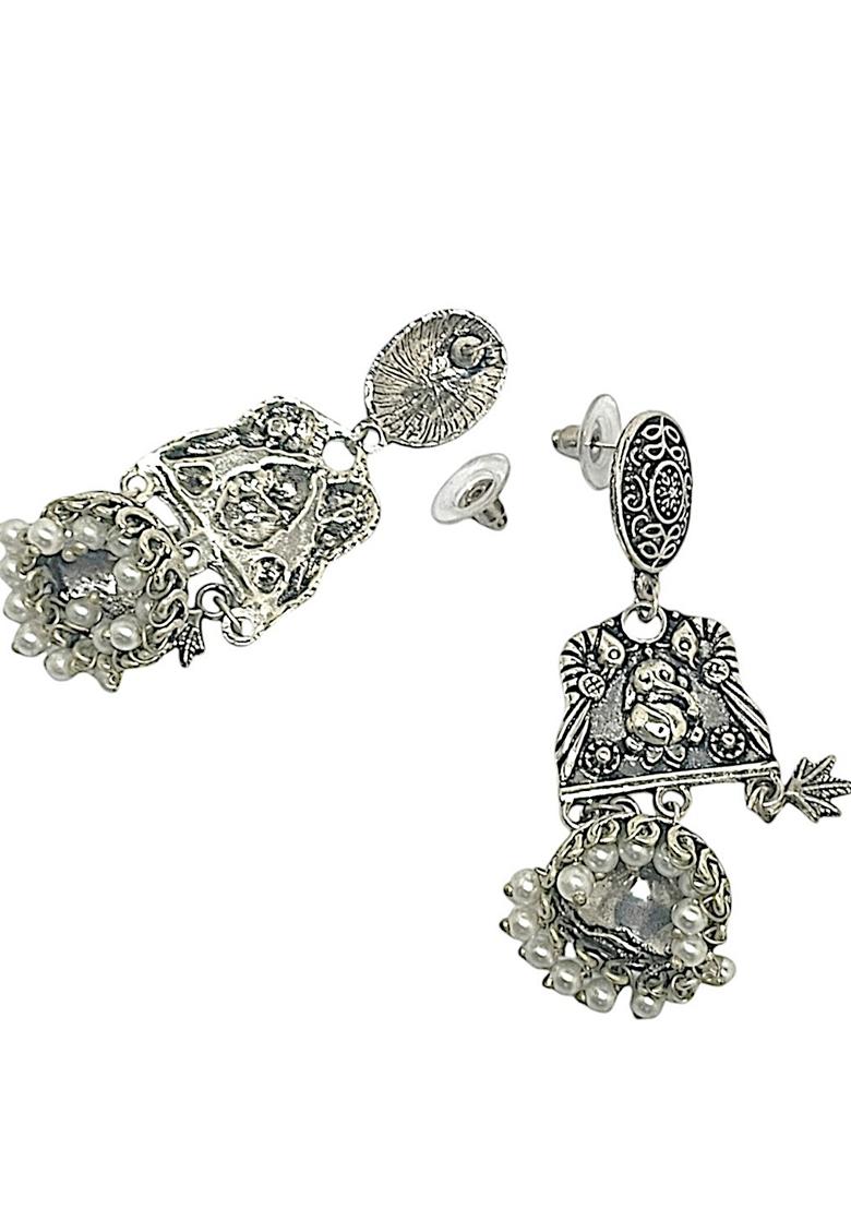 Silver Oxidised Earrings - Indya