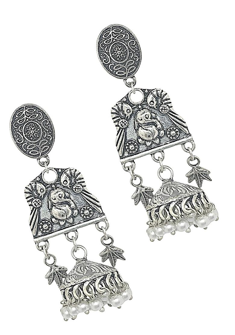 Silver Oxidised Earrings - Indya