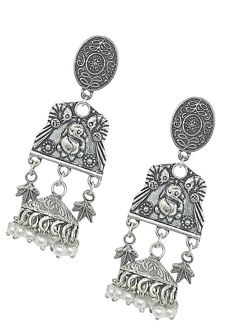 Silver Oxidised Earrings - Indya