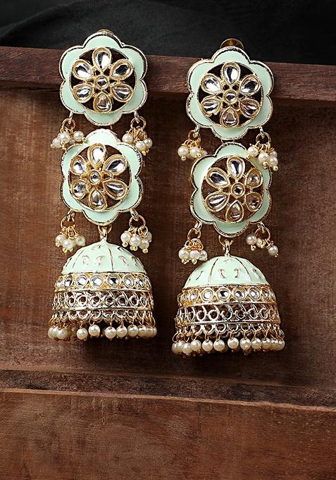 Sea Green Kundan Earrings