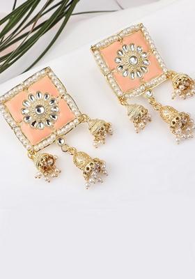 Orange Kundan Earrings
