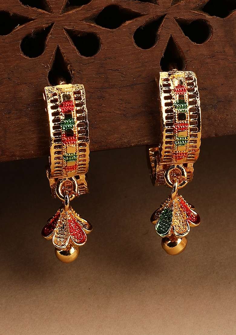 Gold Enamelled Studded Earrings - Indya