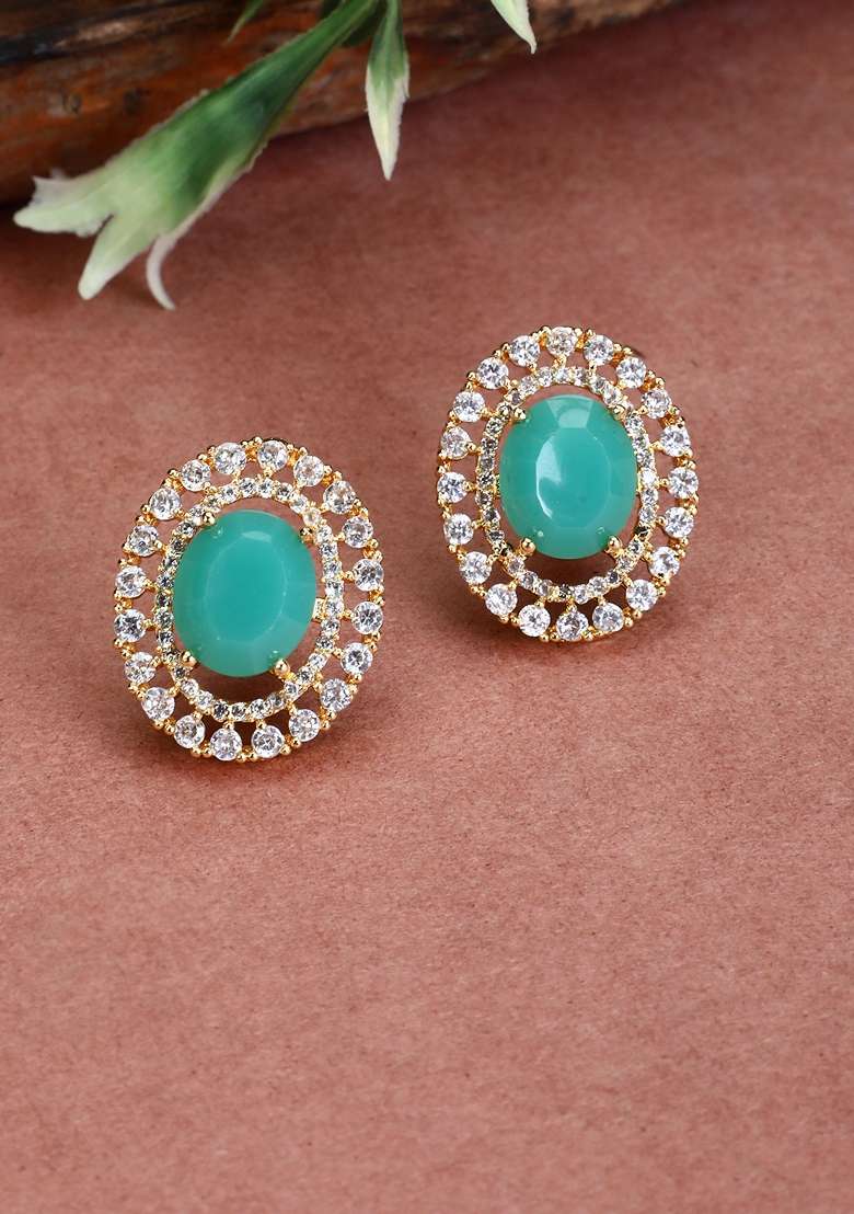 Green American Diamond Earrings - Indya