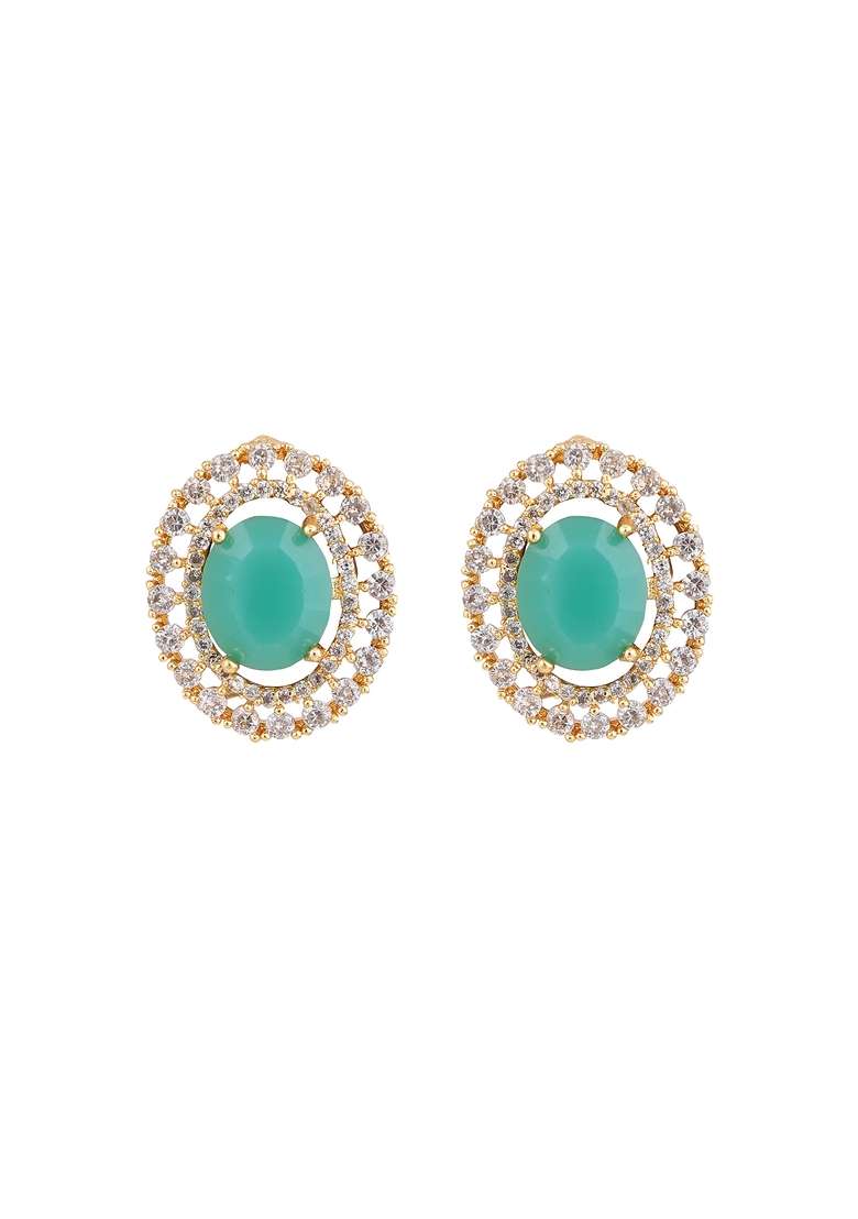 Green American Diamond Earrings - Indya