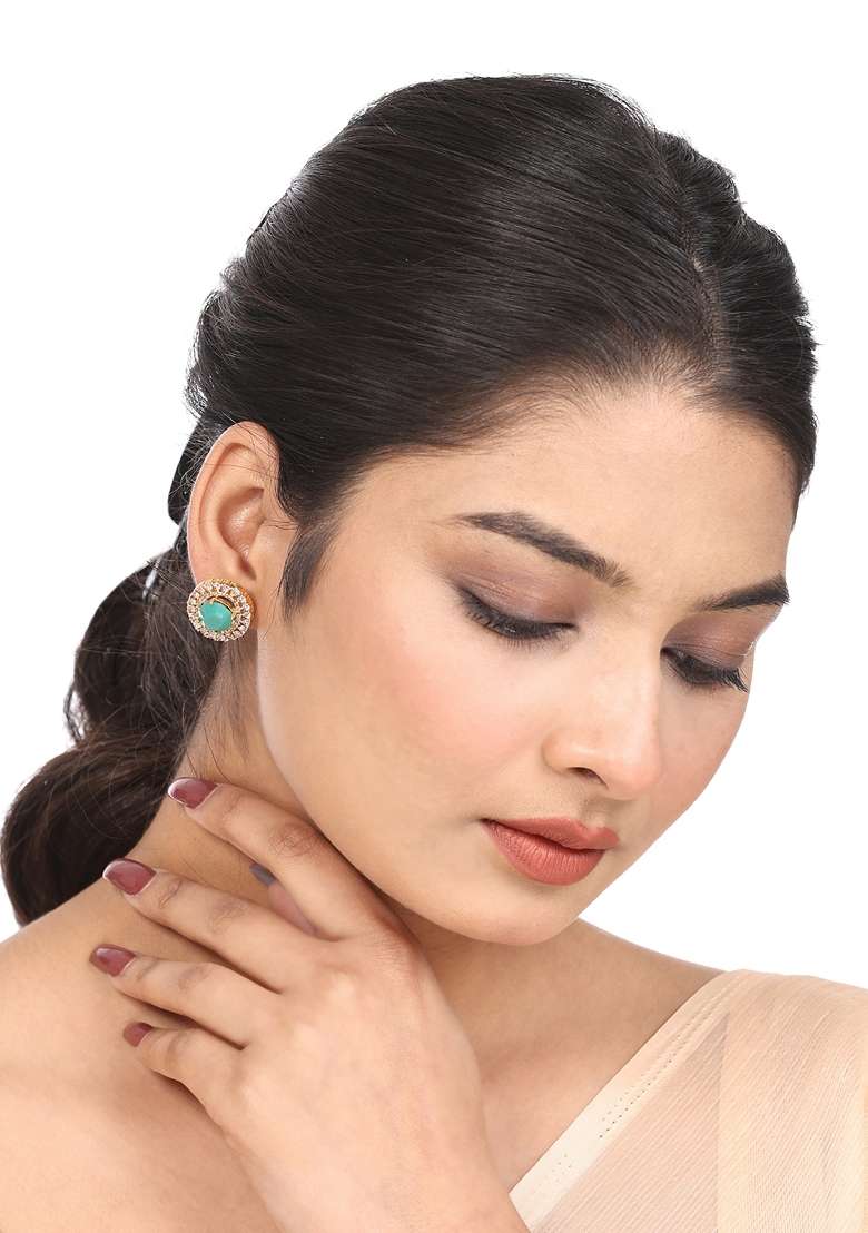 Green American Diamond Earrings - Indya