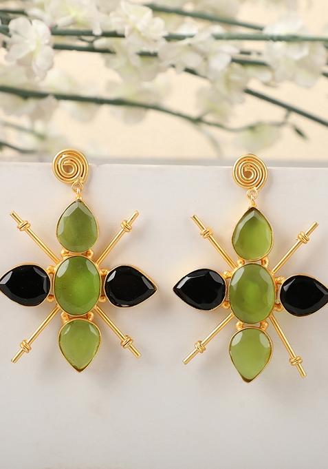 Green Glossy Stone Earrings
