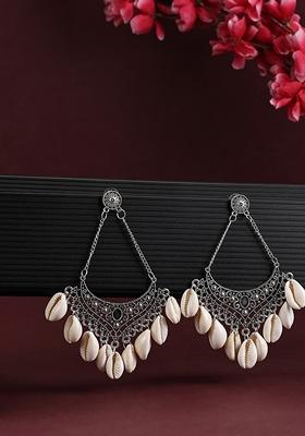 White Oxidised Earrings - Indya