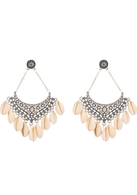 White - Saanjh Bela Mayuri Oxidised Earrings main image 0