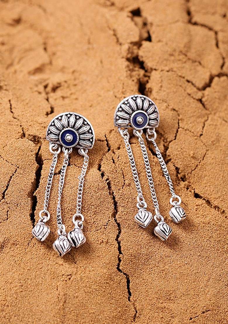 Silver Plated Contemporary Drop Earrings - Indya