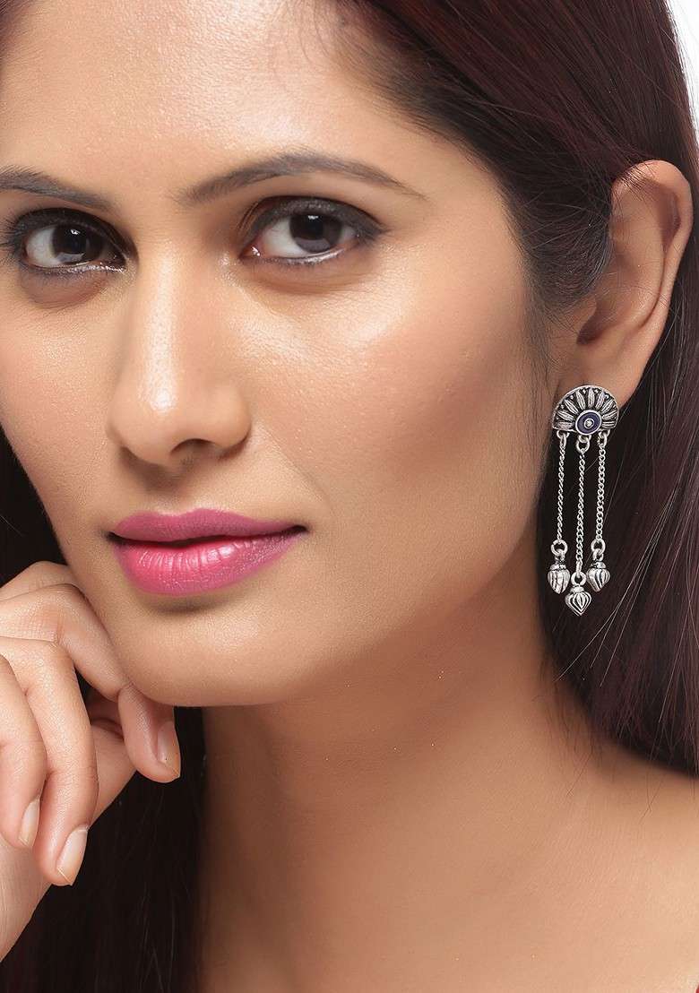 Silver Plated Contemporary Drop Earrings - Indya