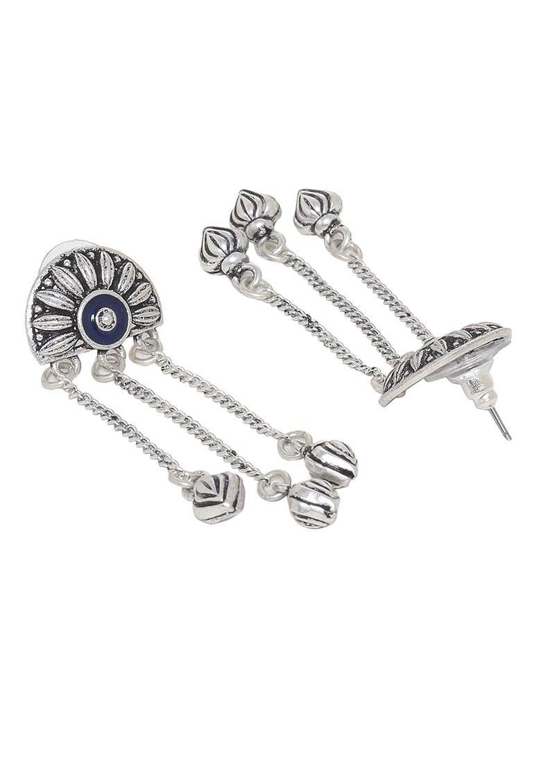 Silver Plated Contemporary Drop Earrings - Indya