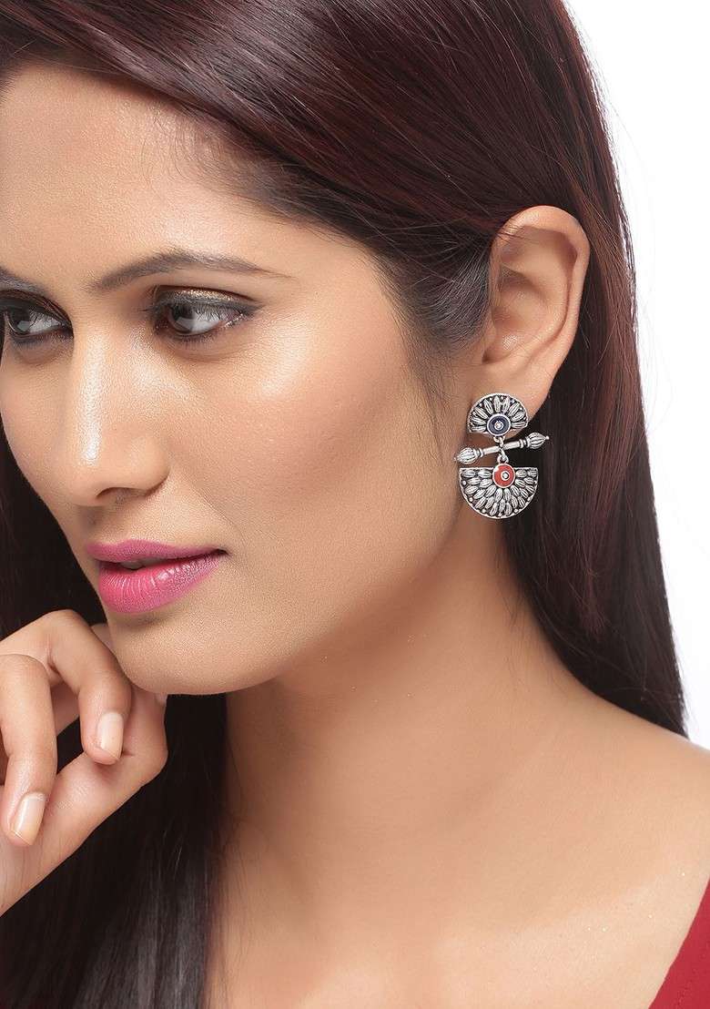 Silver Plated Oxidised Earrings - Indya