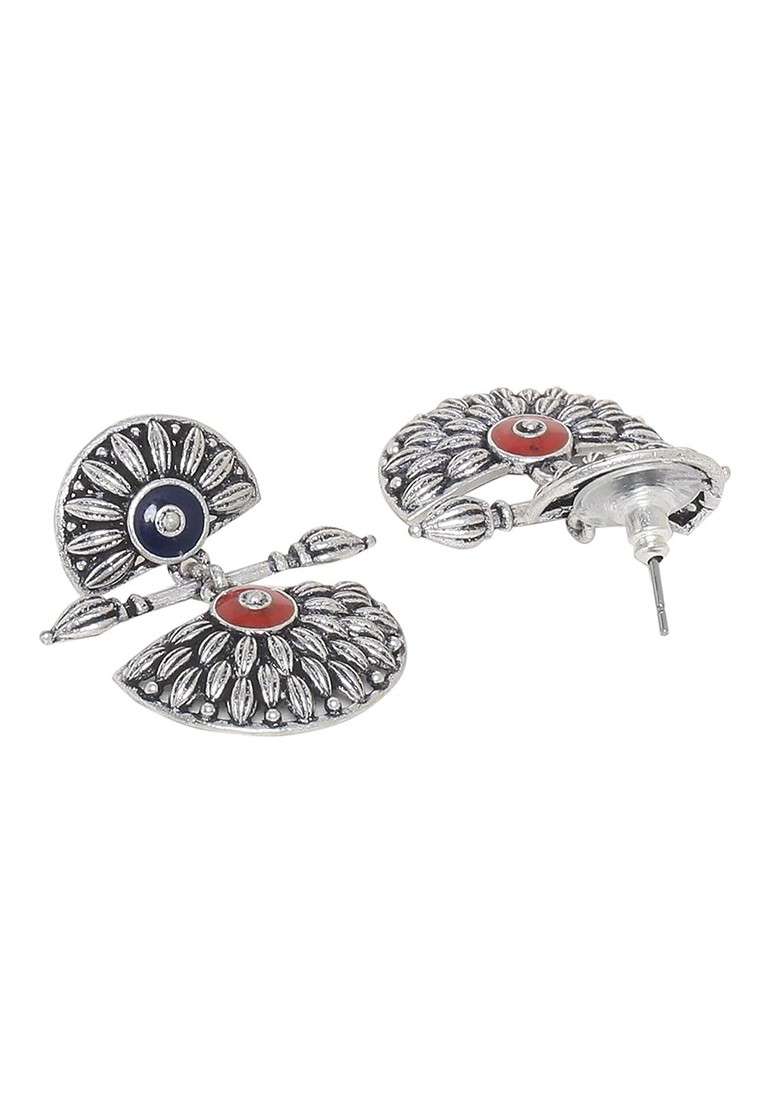 Silver Plated Oxidised Earrings - Indya