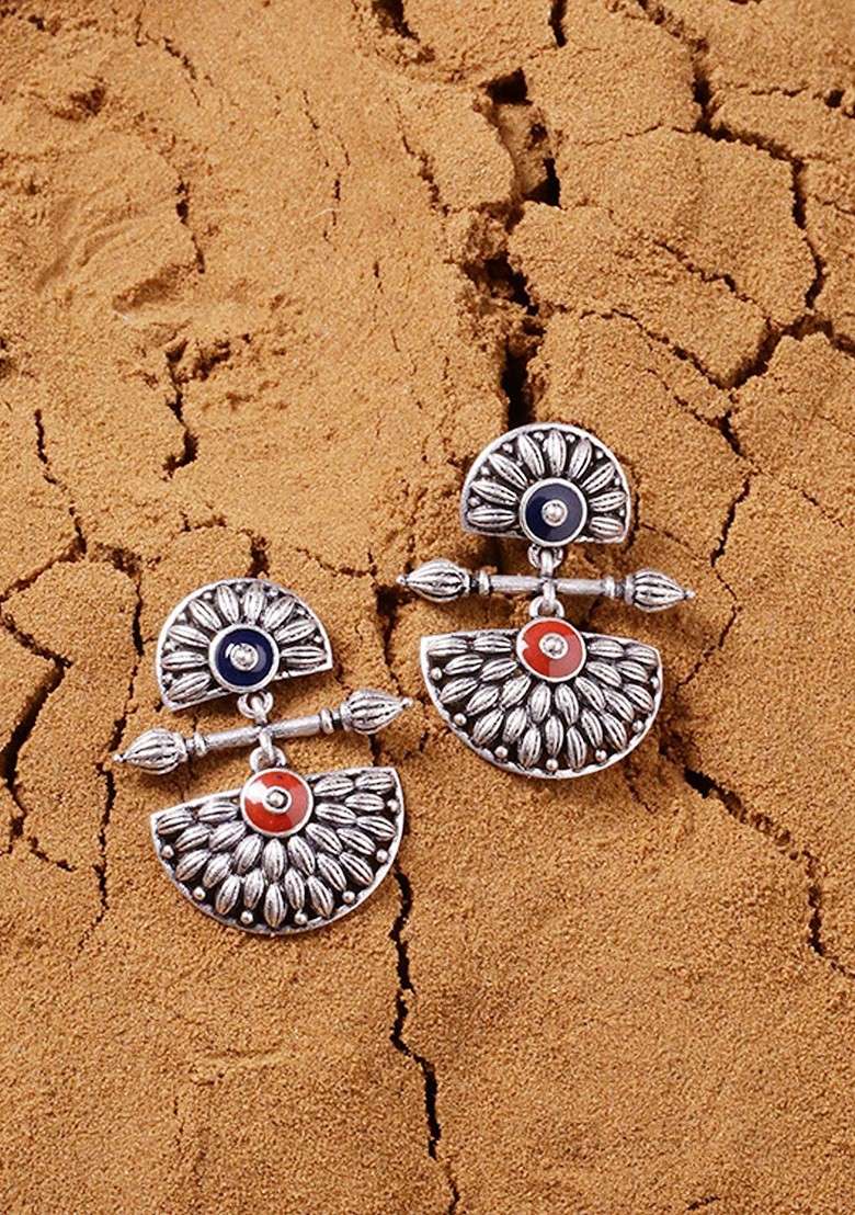 Silver Plated Oxidised Earrings - Indya