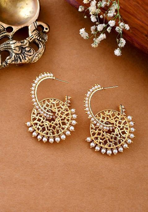 Gold Plated Pearl Enamelled Earrings