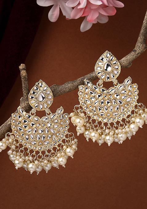 Gold Gold Plated Kundan Chandbali Earrings