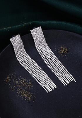 Silver Toned Contemporary Ad Studded Drop Earrings