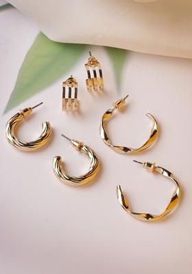Gold Set Of 3 Gold Plated Hoop Earrings