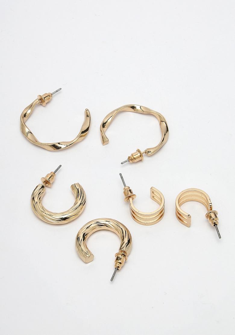 Gold Set Of 3 Gold Plated Hoop Earrings