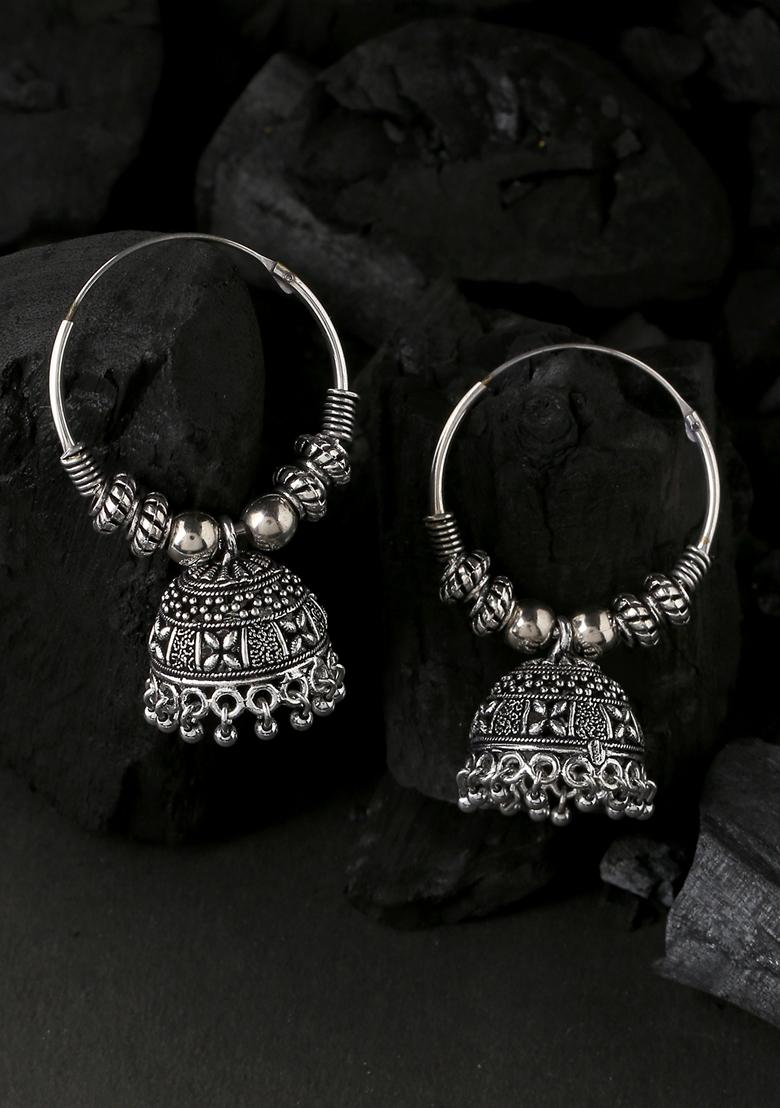 Silver Plated Contemporary Jhumkas Earrings