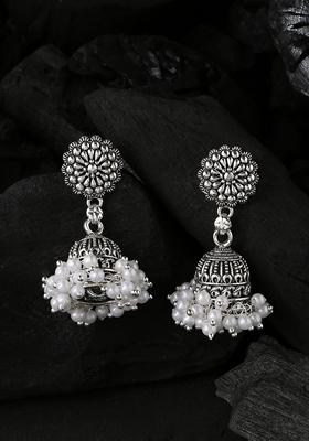 Silver Toned Dome Shaped Jhumkas Earrings