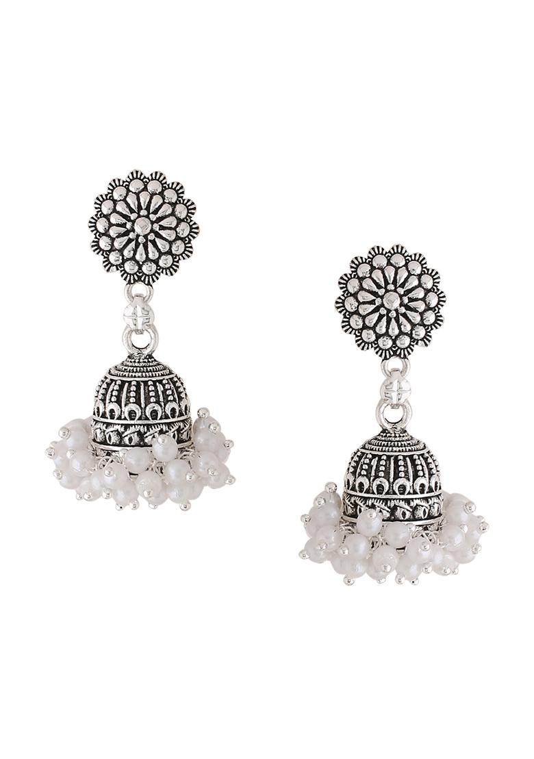Silver Toned Dome Shaped Jhumkas Earrings