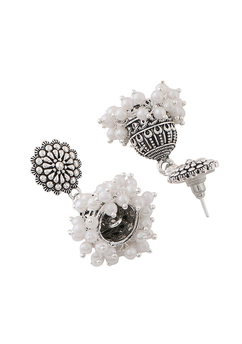 Silver Toned Dome Shaped Jhumkas Earrings