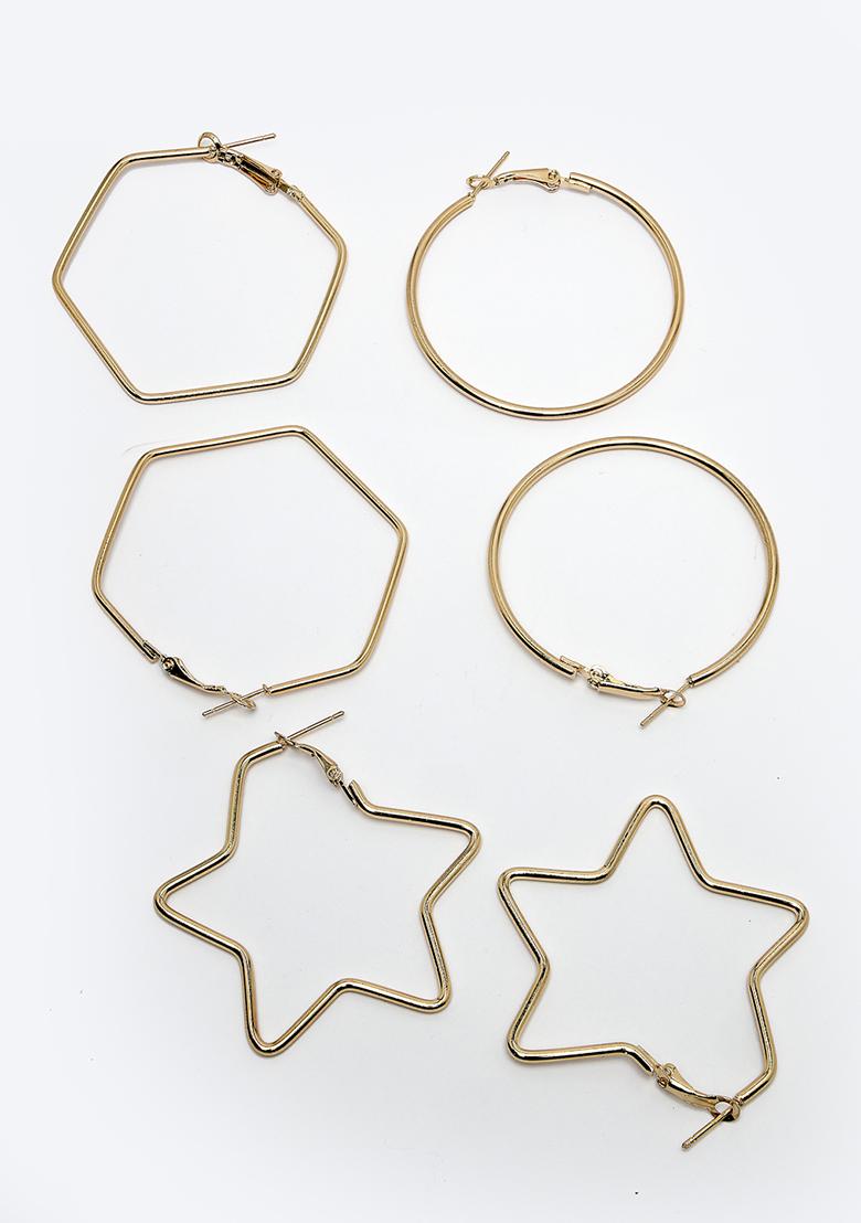 Gold Gold Toned Geometric Hoop Earrings