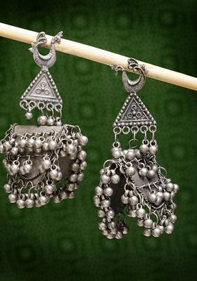 Silver Plated Oxidised Contemporary Drop Earrings