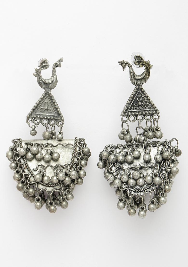 Silver Plated Oxidised Contemporary Drop Earrings