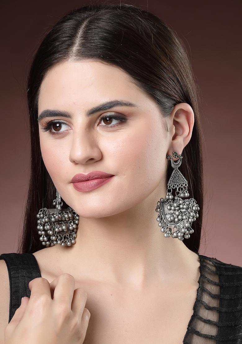 Silver Plated Oxidised Contemporary Drop Earrings