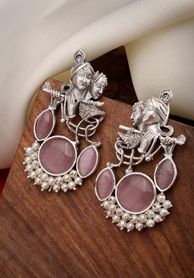 Silver Plated Artificial Stones And Beads Radha Krishna Drop Earrings