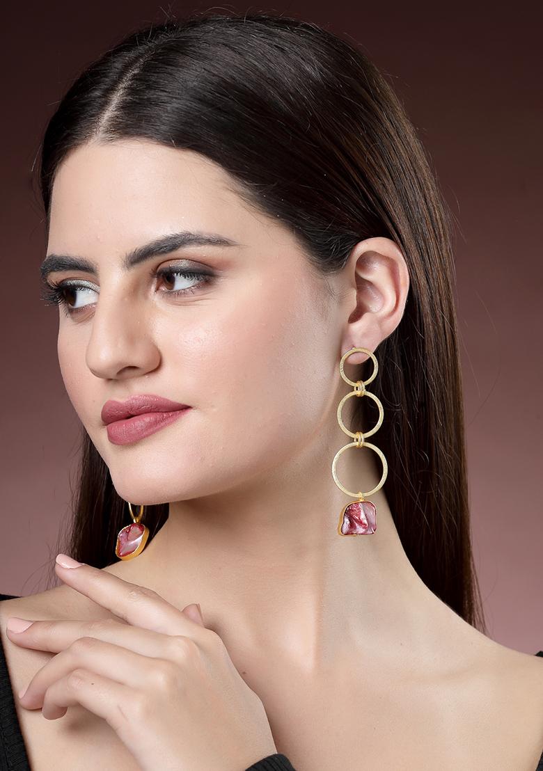 Gold Gold Plated Mother Of Pearl Handcrafted Drop Earrings