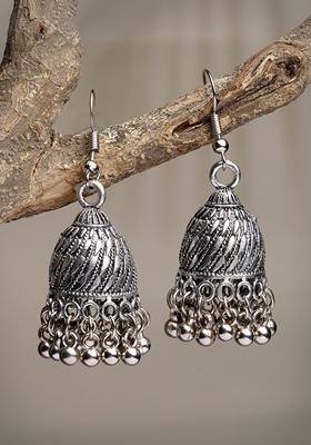 Silver Toned German Oxidised Dome Shaped Jhumka Earrings