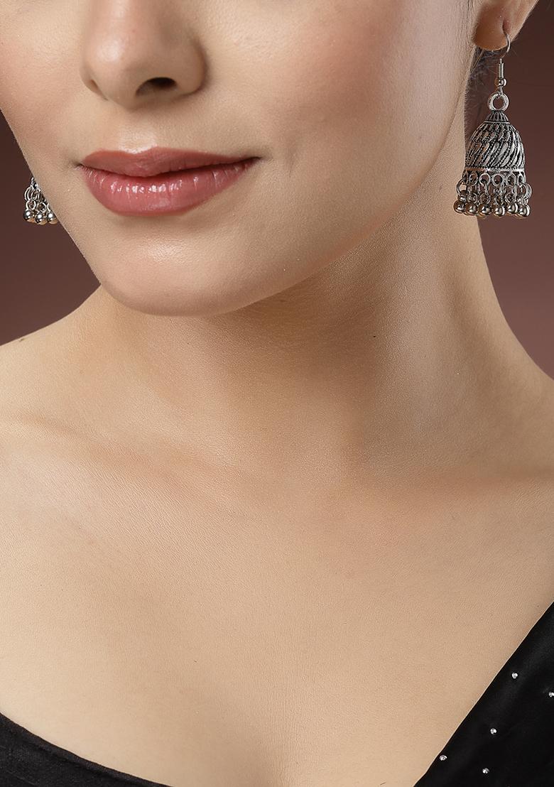 Silver Toned German Oxidised Dome Shaped Jhumka Earrings