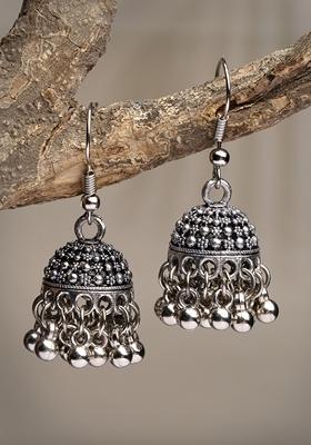 Silver Toned German Oxidised Dome Shaped Jhumka Earrings