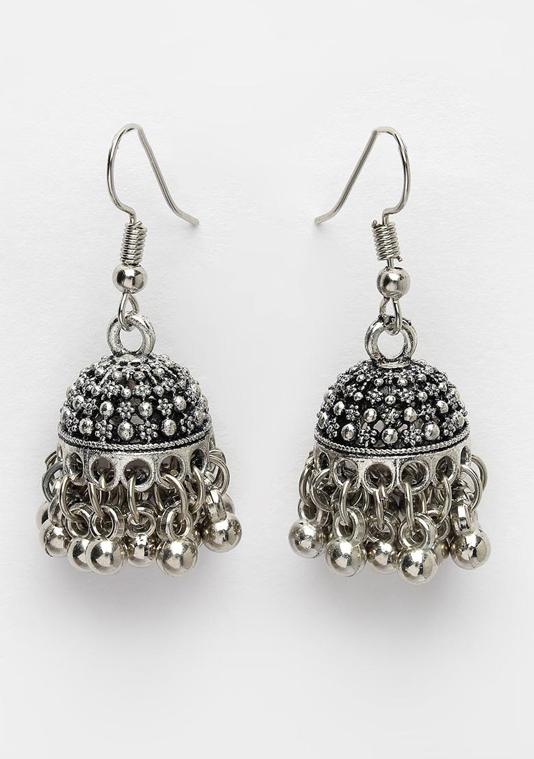 Silver Toned German Oxidised Dome Shaped Jhumka Earrings
