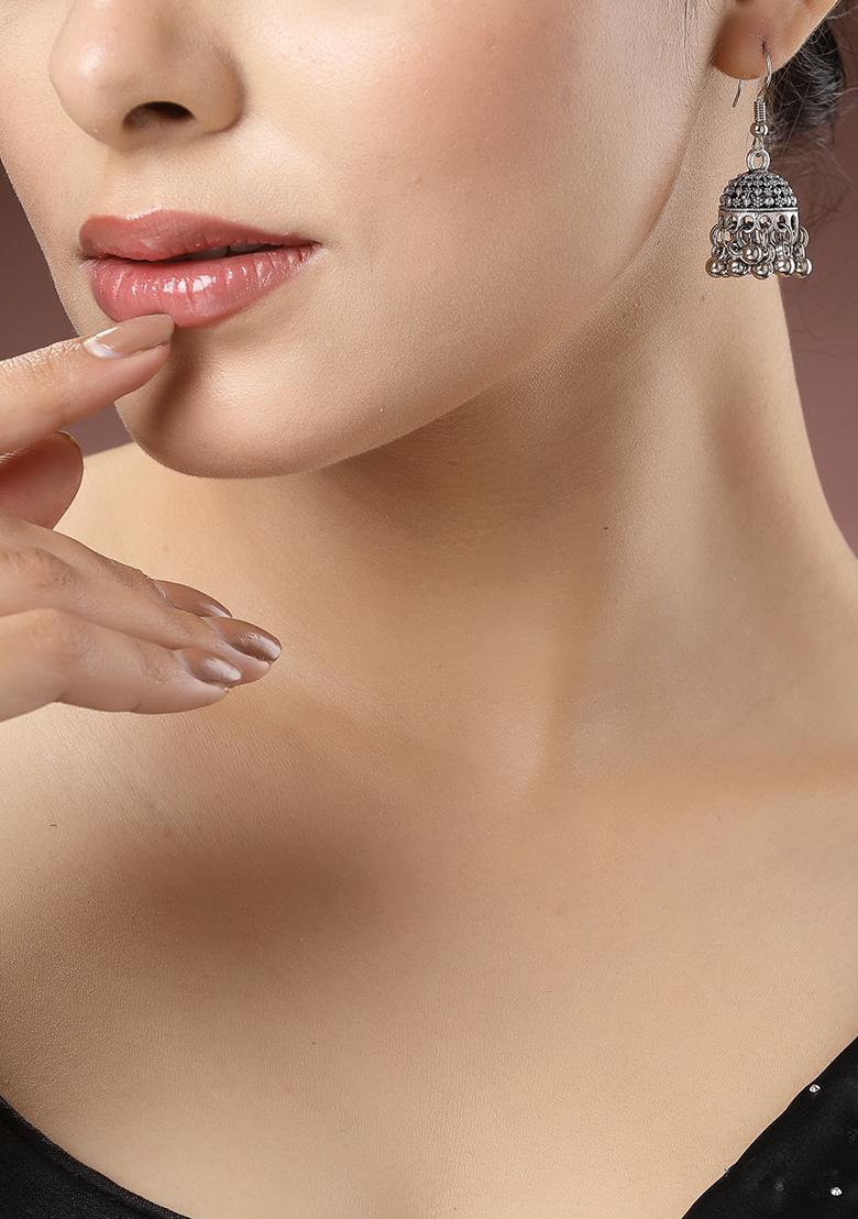 Silver Toned German Oxidised Dome Shaped Jhumka Earrings