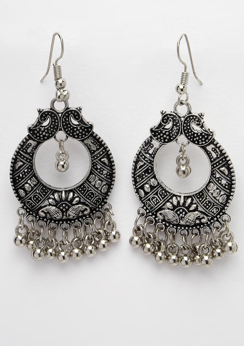 Silver Plated German Oxidised Chandbali Earrings
