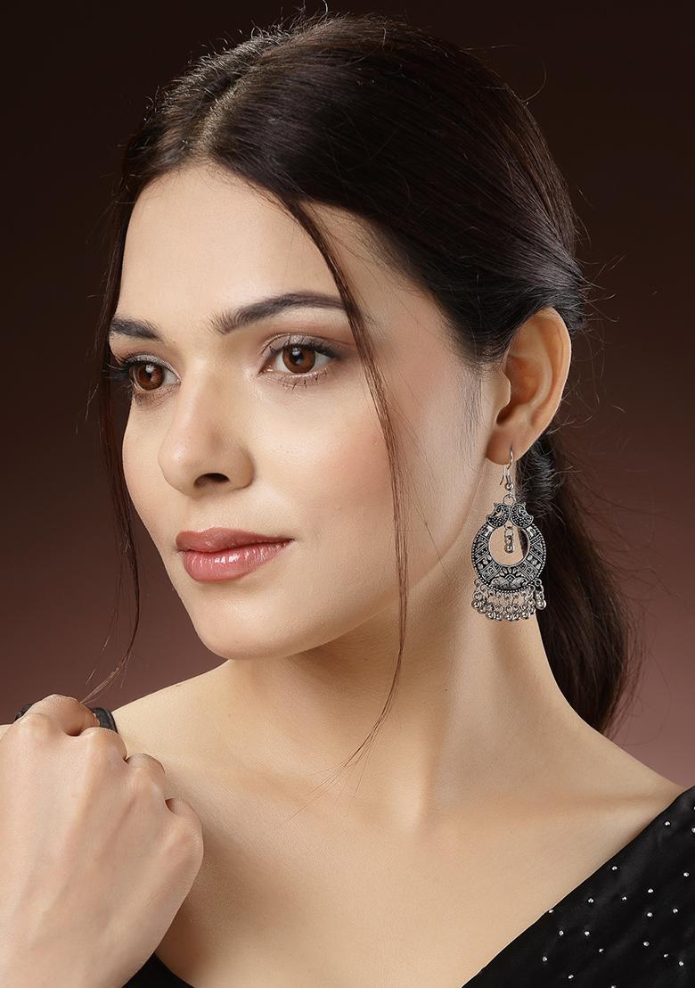 Silver Plated German Oxidised Chandbali Earrings